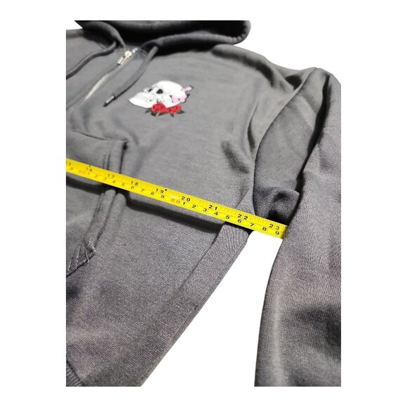 Girl's Large Gray Zip-Up Hoodie with Skull Design Allover Back Print Streetwear - Picture 3 of 8